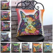 Pop Art Colorful Cat Head Pattern Linen Cotton Throw Pillow Case Home Gallery Car Chair Sofa Decoration Cushion Cover 45*45cm 2024 - buy cheap