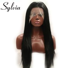 Парик из черных волос silvia 1b #, Длинные шелковистые прямые синтетические передние парики на сетке, термостойкие волоконные средние части для женщин 2024 - купить недорого