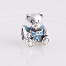 Blue Enamel Bow Teddy Bear Beads Fit Pandora Charms Bracelet Gorgeous 925 Sterling Silver Cute Bear Beads Jewelry Making 2024 - buy cheap
