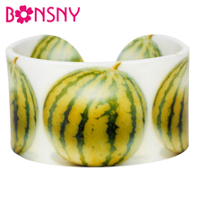 Bonsny Statement Acrylic Wide Watermelon Fruit Bangles Bracelets Craft Summer Fashion Jewelry For Women Girls Ladies Gifts Craft 2024 - buy cheap