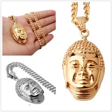 Punk Vintage Silver Color/Gold Color Stainless Steel Buddha Head Biker Jewelry Mens Pendant Necklace New Chain 24" Birthday Gift 2024 - buy cheap