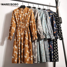 Sarafan vestido vintage feminino, vestido coreano estampado floral, de manga longa, boho, outono inverno 2020 2024 - compre barato