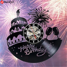 Reloj de pared de vinilo LP de 12 pulgadas con diseño de feliz cumpleaños, decoración de regalos para tartas y cumpleaños, reloj de pared 2024 - compra barato