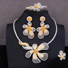GODKI-gargantilla nigeriana de hojas de flores de lujo, juegos de joyas para mujer, circón cúbico de boda CZ, conjunto de joyería nupcial de oro de Dubái 2019 2024 - compra barato