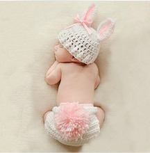 Roupas para bebê menino e a menina tecido de mão roupas coelho crochê vestido fotografia adereços rosa e azul 2024 - compre barato