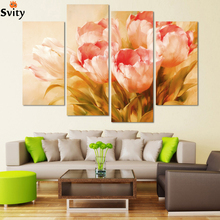 Fashion Free Shipping Hot Sell 4 Panels Modern Wall Painting pink tulip flower Home Decorative Art Picture Paint on Canvas h099 2024 - compra barato