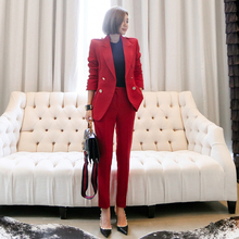 woman red Pant Suits Women Casual Office Business Suits Formal Work Wear Sets Uniform Styles Elegant Pant Suits red Suits Set 2024 - buy cheap