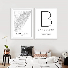 Barcelona mapa imprimir espanha espanha espanha cidade rua estrada mapa poster moderno pintura em tela preto branco imagem do escritório arte da parede decoração 2024 - compre barato