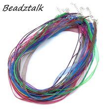 Colorful Silk Organza Ribbon Cord Necklace Wax Cotton Wire Cord 45cm Chain 10pcs/lot Silver Color Lobster Clasp 2024 - buy cheap