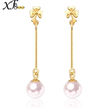 XF800-pendientes de oro de 18k con perla Akoya Natural, pendientes largos de gota de 6-7mm, au750 redondos, joyería fina para compromiso E128 2024 - compra barato