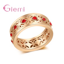 New Fashion Ring For Women Flower Hollowing Craft Rose Gold Color Fashion Jewelry Pave Red Shiny Crystal Friendship Gift 2024 - buy cheap