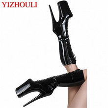 8 inch high heel boots for women 20cm high-heels lacing model shoes toe medium-leg all-match boots platform sexy props shoes 2024 - buy cheap
