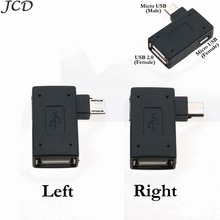 Jcd adaptador de host micro usb 2.0 otg, adaptador de 90 graus à esquerda/direita para telefone celular tablet, conector de energia micro fêmea 2024 - compre barato