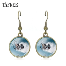 TAFREE Fashion skiing dangle earrings for women Art Picture Glass Cabochon Dome party Decorative  jewelry SG24 2024 - buy cheap