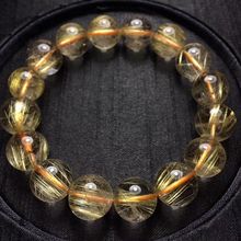 13,3 мм натуральный Золотой рутилированный кварцевый титановый растягивающийся браслет с хрустальными бусинами 2024 - купить недорого