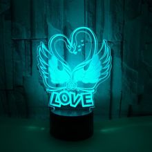 Новый Лебедь Любовь 3d лампа дистанционного сенсорного USB и батареи питания Светодиодный Ночник Новинка Luminaria Led Usb Led свет 2024 - купить недорого