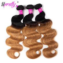 Upretty-aplique de cabelo ombre 1b/27, loiro mel, colorido, cabelo brasileiro, ondulado, 3 peças 2024 - compre barato