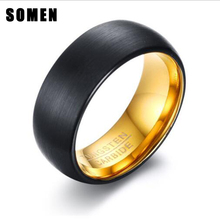 Somen Ring Men 8mm Black Brushed Tungsten Ring Gold Inlay Classic Engagement Rings Wedding Band Anniversary Jewelry Bague Homme 2024 - buy cheap
