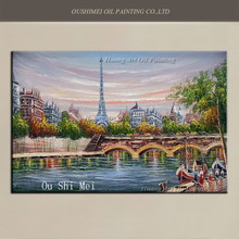 Pintura al óleo de la Torre Eiffel pintada a mano, sin marco, paisaje de calle de París, arte de pared, decoración de habitación, imagen, lienzo, cuchillo, paisaje 2024 - compra barato