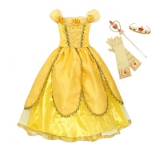 Vestido de bella para niñas, vestido de flores amarillas para Halloween, Cosplay para niños, Bola de pétalos de fantasía para carnaval 2024 - compra barato