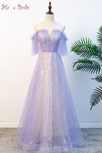 He's Bride Sweet Purple Evening Dress Boat Sleeve Sequins Zipper and Lace Up Floor-length Prom Formal Grown Robe De Soiree 2024 - buy cheap