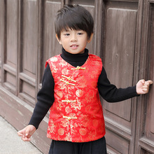 Детский хлопковый жилет для мальчиков Детский костюм Тан для дня рождения Традиционный китайский новогодний костюм праздничные платья красные Топы Ципао для детей 2024 - купить недорого