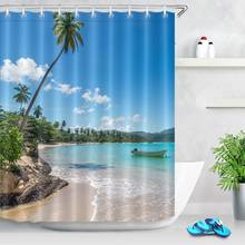 72'' Bathroom Waterproof Fabric Shower Curtain Polyester 12 Hooks Bath Accessory Sets Boat On Turquoise Sea Beach Tropical Trees 2024 - buy cheap