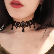 2017 fashion Gothic Victorian Crystal Tassel Tattoo Choker Necklace Black Lace Choker Collar Vintage Women Wedding Jewelry 2024 - buy cheap