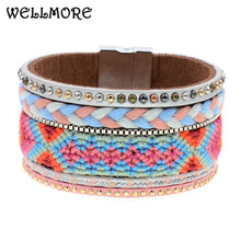 WELLMORE Bohemia handmade cotton bracelet leather bracelets wrap bracelets for women jewelry wholesale drop shipping 2024 - buy cheap