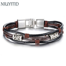 NIUYITID Men Bracelet Multi-Layer Genuine Leather Fashion Bracelet For Men's Brown Leather Male Bracelet Accessories Jewelry 2024 - buy cheap