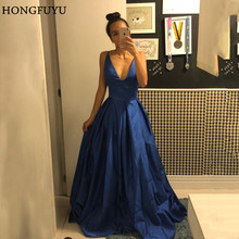 HONGFUYU Sexy Evening Prom Dresses 2019 A Line Party Gowns Sleeveless V-neck Evening Vestido de festa longo Formal Dress Satin 2024 - buy cheap