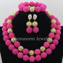 Fushia Pink Nigerian Wedding African Beads Jewelry Set Women Costume Jewery Set Balls Necklace Jewelry Set Free Shipping WB737 2024 - buy cheap