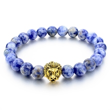 Hot Sale Gold Lion Head Bracelet 8mm Black Lava Beaded Natural Stone Bracelets For Women Men Jewelry Pulseras 2024 - buy cheap