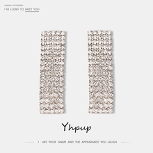 Yhpup модные брендовые длинные серьги-гвоздики со стразами, Геометрические Роскошные Очаровательные яркие серьги для невесты, для женщин, для свадебной вечеринки 2024 - купить недорого