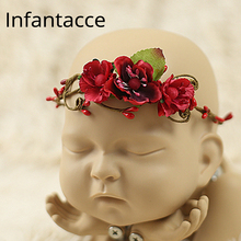 Faixa de cabeça vermelha artesanal para bebê recém-nascido, faixa de cabeça, flor falsa, bebê menina, infantil, adereços de fotografia 2024 - compre barato