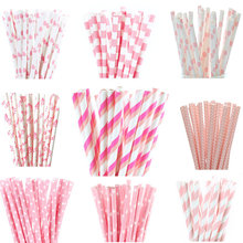 New 25pcs/lot Light Pink Paper Straws For Kids Birthday Party BabyShower Cake Flags Decor Wedding Party Supplies 2024 - buy cheap