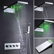 Conjunto de chuveiro moderno com led, painel de chuva, cachoeira, ducha, montagem na parede 2024 - compre barato