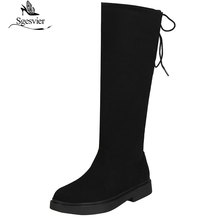 Sgesger botas femininas de inverno, botas de cano médio para mulheres, calçados com zíper lateral quentes e palmilha de pele feminina inverno b964 2024 - compre barato