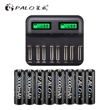 PALO 8pcs AA rechargeable battery 1.2V 3000mAh Ni-MH AA battery for camera toy+LCD smart battery charger for AA AAA SC C D size 2024 - buy cheap