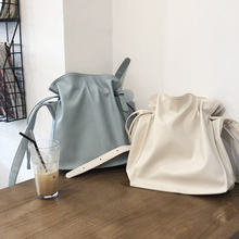 Simple Solid Color PU Leather Bucket Bag For Women Casual Drawstring Shoulder Bags College Style Girl Messenger Bag 2024 - buy cheap