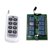 Sistema de interruptor de lâmpada led, receptor e transmissor sem fio de relé cc 12v 24v 8 canais 8ch rf 315/433 mhz com controle remoto sem fio