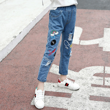 Kids Girl Korean 2018 School Pant Girl Denim Pants Spring Autumn Cartoon Baby Girl Jeans Casual Kids Girls Clothes 10 12 year 2024 - buy cheap