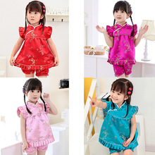 Summer Chinese Style Tang Ethnic Style Short Sleeve Blouse+Pants 2pcs Girls Clothes Sets Cheongsam Kids Clothes Outfits 2024 - buy cheap