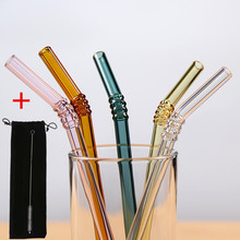 Glass drinking straw Reusable 5Pcs/set Colorled Glass Straw Pointed Tea Milk Juice Straw with Bag Box Bent Curved Glass Straws 2024 - buy cheap