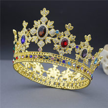 Tiara redonda para mulheres, coroa de casamento queen king para noivas, diadema para cabelo, joia para desfile 2024 - compre barato