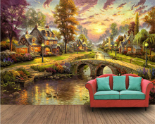beibehang photo wallpaper Hand painted European and American forest hut night view oil painting wall decoration 3D wallpaper 2024 - buy cheap