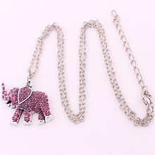 Women Men Pendant Necklace Animal Shape Design Elephant Pattern With Beautiful Pink Crystals Zinc Alloy Provide Dropshipping 2024 - buy cheap