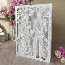 100Pcs/Lot Glitter Paper Laser Cut Invitation Card Wedding Invitation Elegant Greeting Blessing Card Card Gift 2024 - buy cheap