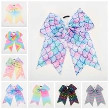 1pcs/lot 7 "  colorful ribbon pattern With Elastic Band Handmade girl Headwear Cheer Bow Elastic Hair Bands 2024 - buy cheap
