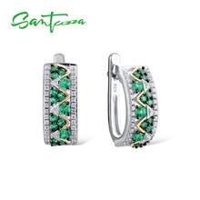 SANTUZZA 925 Sterling Silver Stud Earrings Jewelry Earrings For Women Round Green White Cubic Zirconia Trendy Fashion Jewelry 2024 - buy cheap